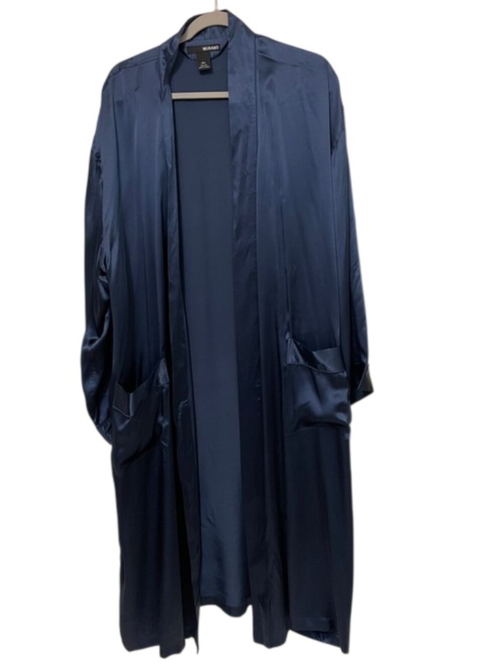 Murano Men's 100% Silk Kimono Robe Blue Long Loungewear One Size No Belt